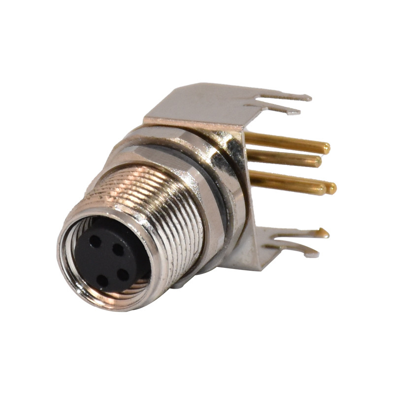 M8 4 Pin Female Connector Panel Mount Front Right Angle PCB Connector