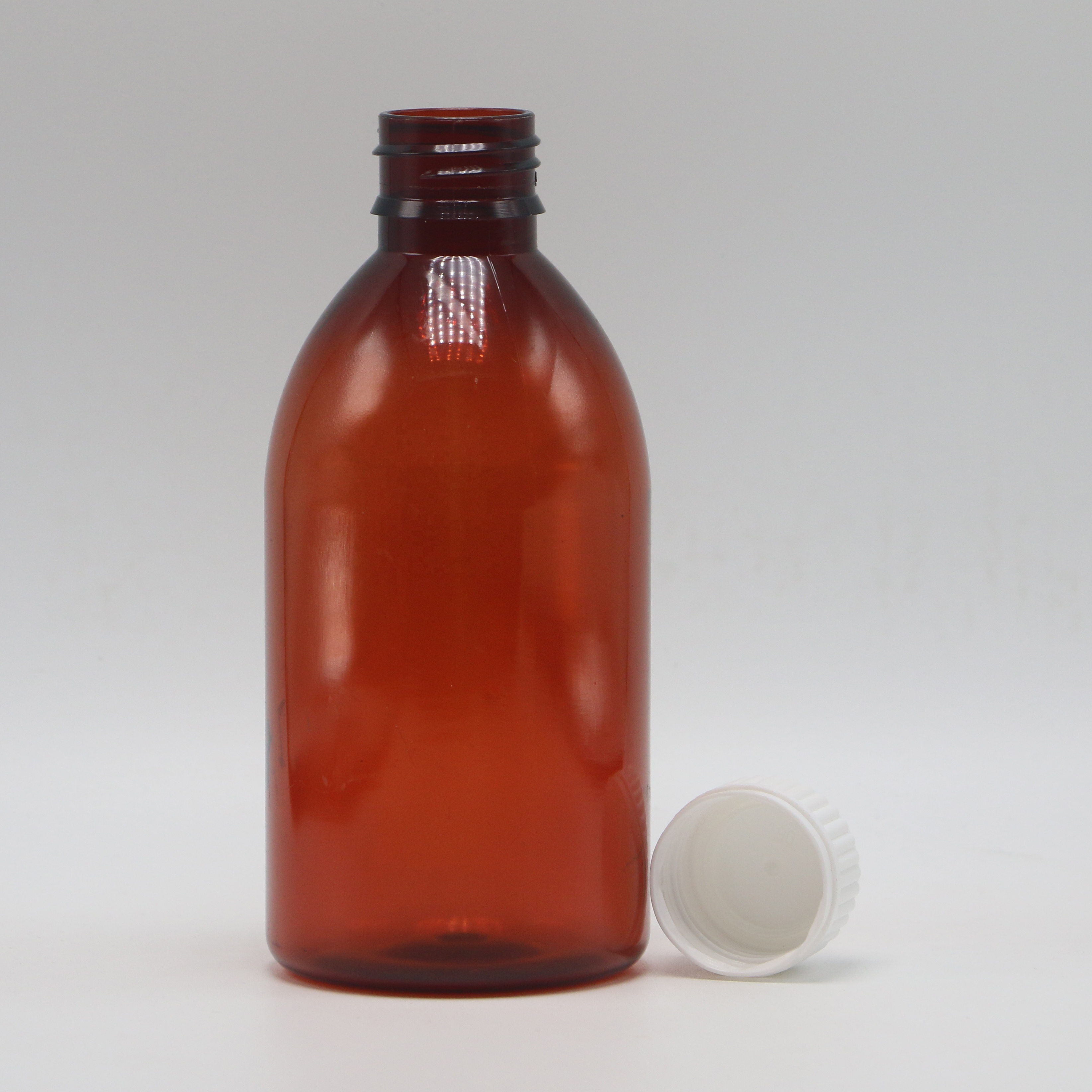 250ml Round Amber Prescription Pharmacy PET Liquid Medicine Scaled Container with Lid