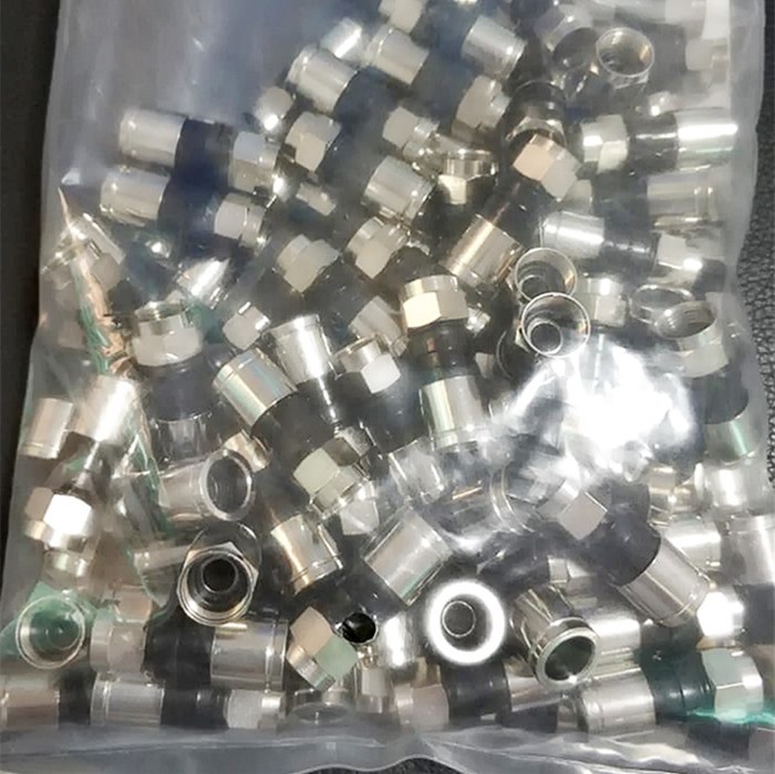 F Coaxial Cable Connector Twist On Compression Type Zinc Alloy / Nickel Plated