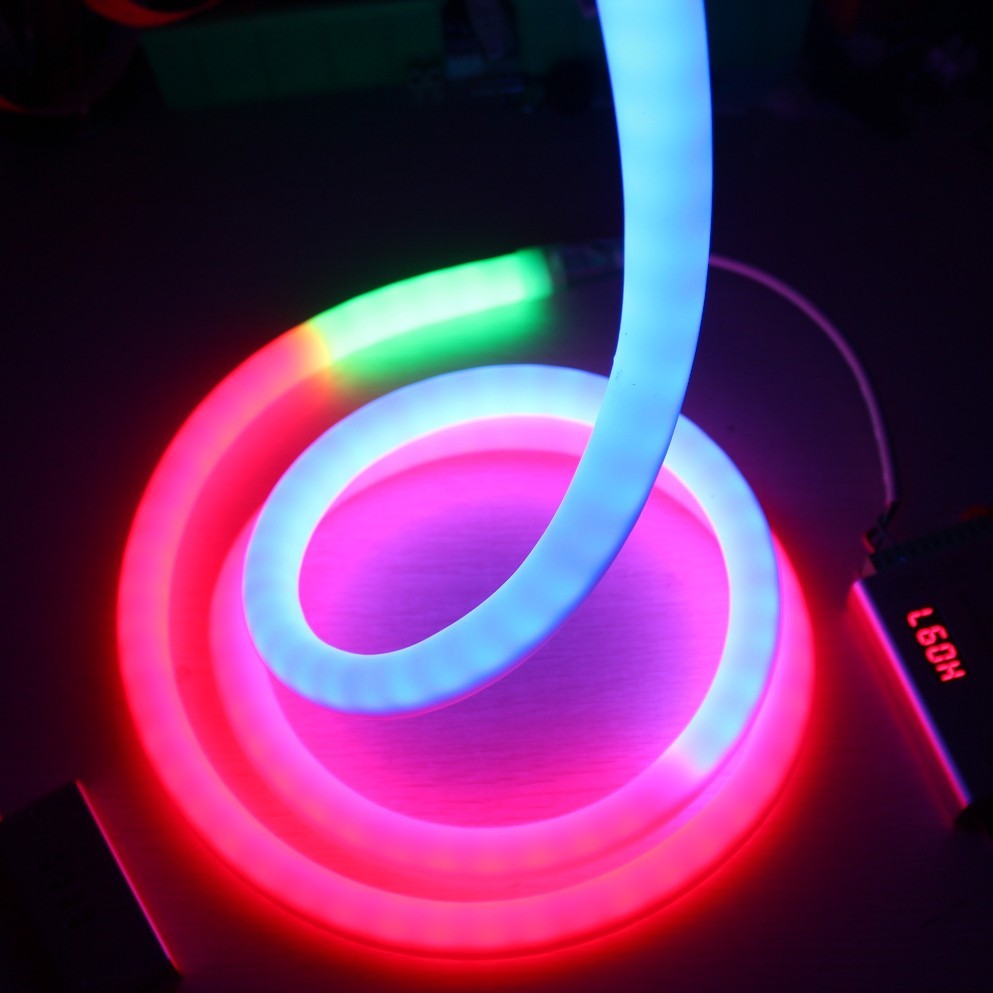 RGB Digital Pixel Chasing LED Neon 18mm 360 round neon strip IP67 DC12V