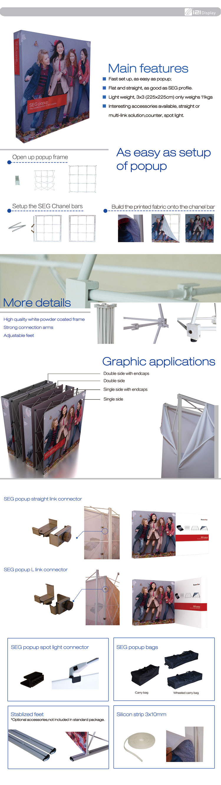 Portable tension fabric display backdrop wall in aluminum