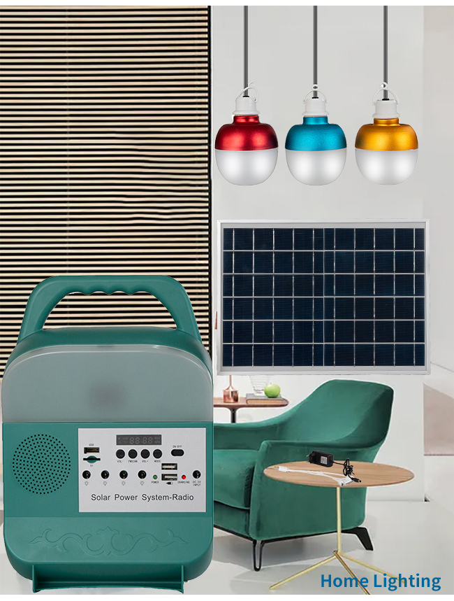 ABS 9W*3PCS Bulbs Home Solar Panel Energy System With FM Radio