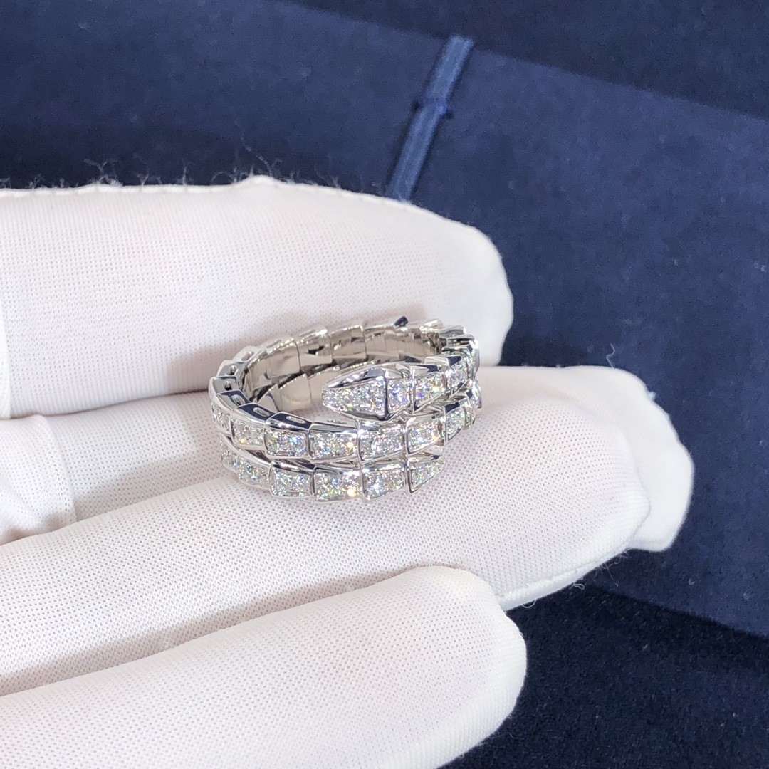 Elegant 18K Gold 2 Row Diamonds Serpenti Viper Ring Diamond Ring Yellow Gold White Gold