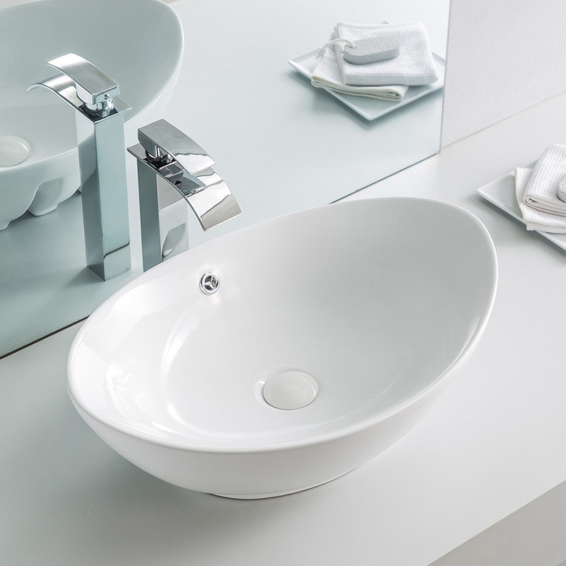 Resistant To Heat Counter Top Bathroom Sink Chipping Scratch Wash Basin Oval Shape