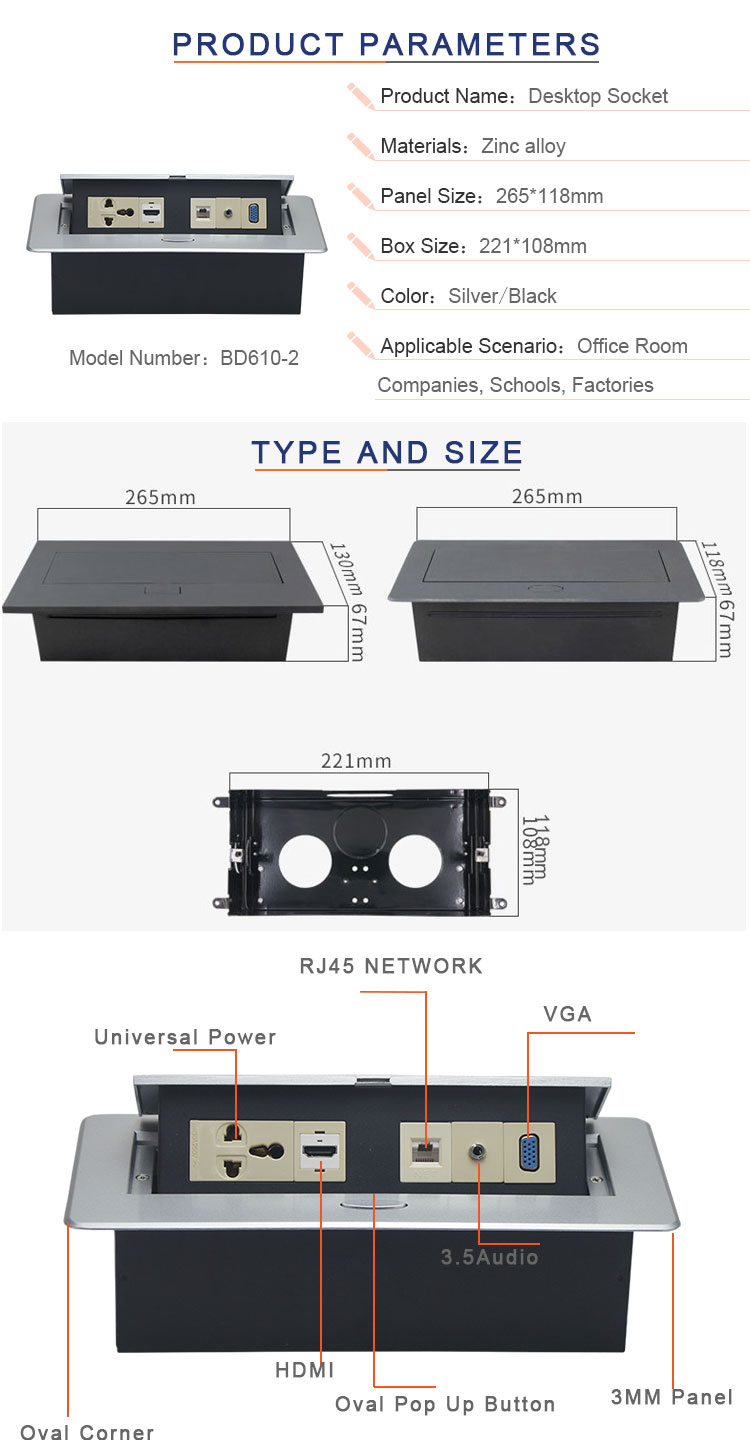 Commonly used in conference room hidden design desktop power socket pop up socket