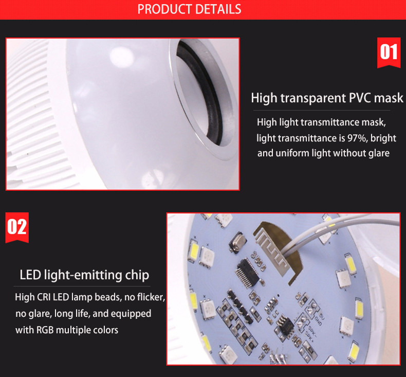 12W RGB Bluetooth Light Bulb 6500K Wireless Speaker Light Bulb For Hotel