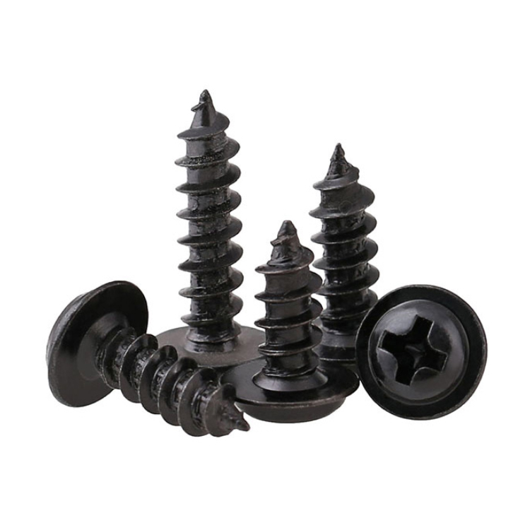 DIN 968 Black Tapping Screws Cross Recessed Pan Head Tapping Screws With Collar Wafer Head Self Tapping Round Head Screw