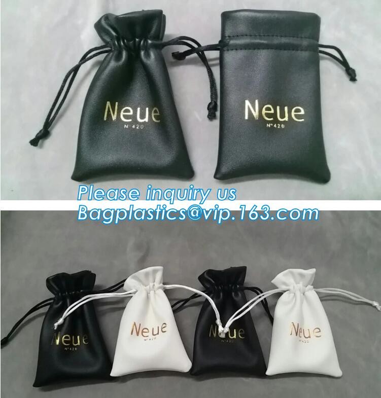 Custom Printed PU Leather Waterproof Drawstring Bag, Cheap Black PU Leather Drawstring Pouch Bag Jewelry Pouch PU drawst
