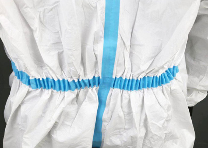 CAT 3 TYPE 3456 non medical disposable microporous SFS protective coverall with blue tape stripe CE ISO13485