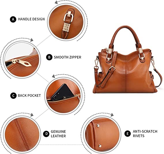 Kattee Real Leather Handbags Satchel Tote Shoulder Bag 1.0 Count