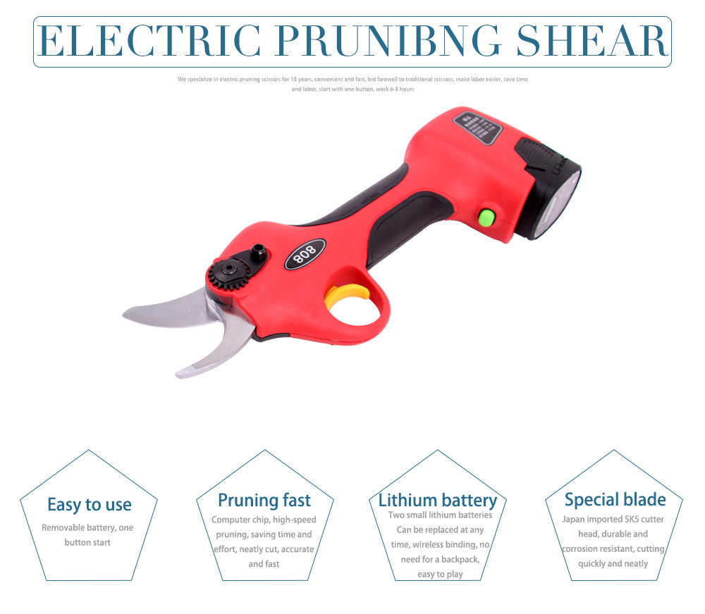 Swansoft 2.5CM Battery Orchard Pruner cordless electric pruning shears working time 8 hours Garden scissor