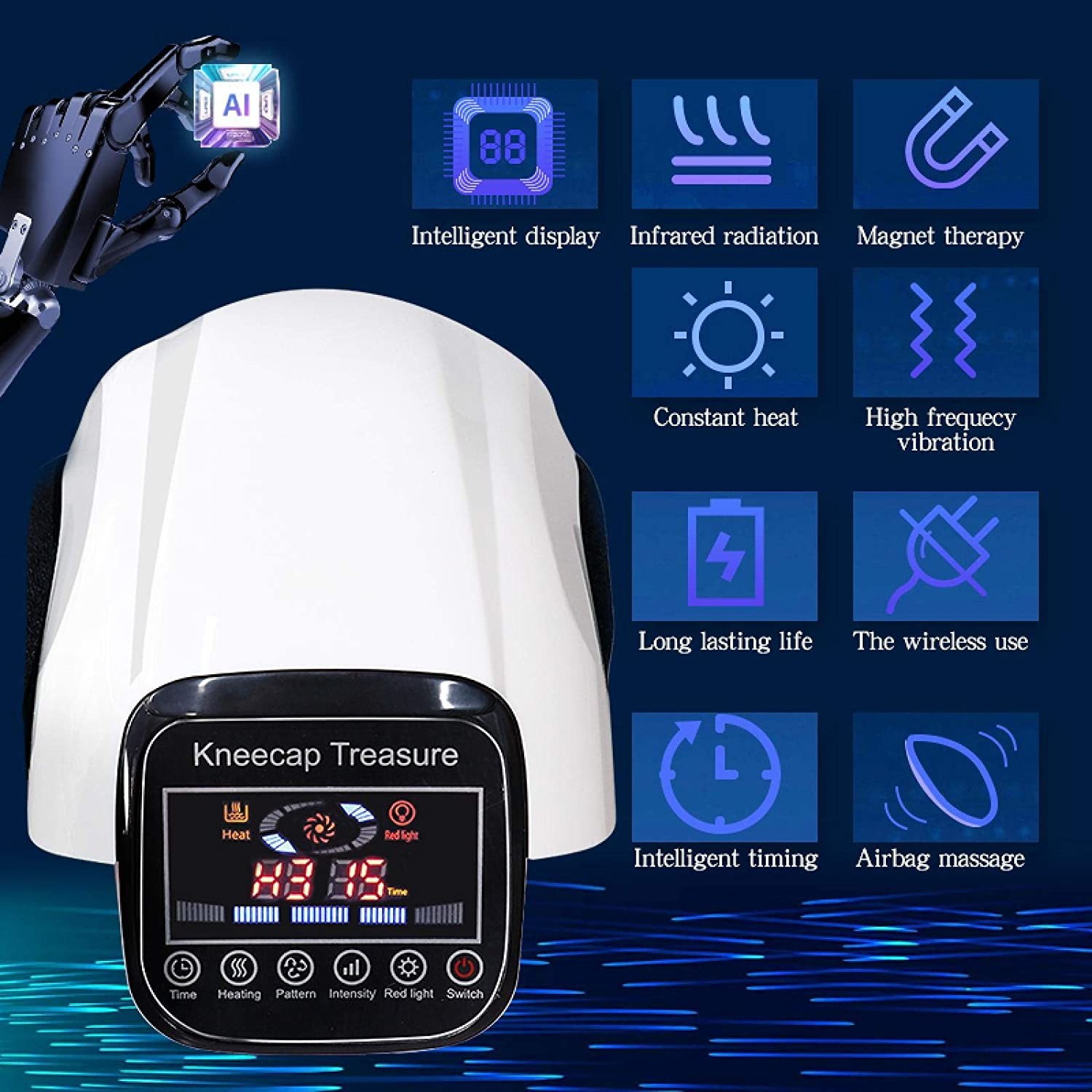 Hot Compress 4D Knee Joint Massager Air Compression Painess Relief 3000mAh