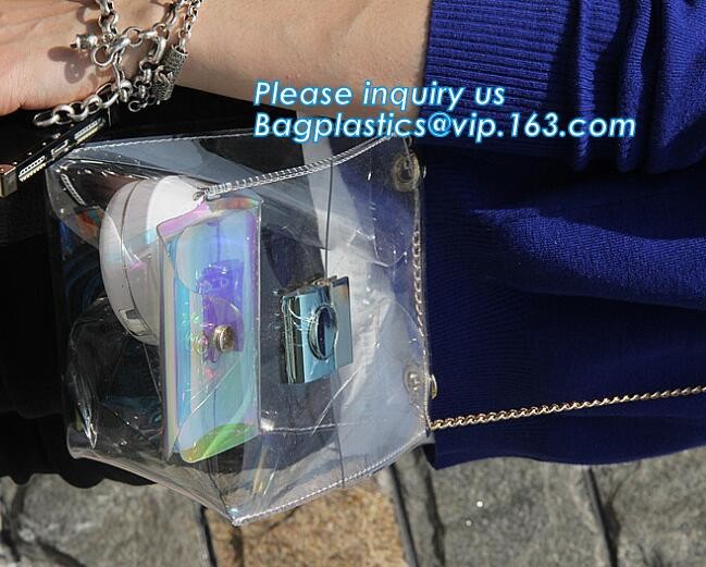 shoulder clear pvc chain hand bag for purses handbags, Metallic Transparent PVC Beach Handbags Shoulder Bags, Chain Cros