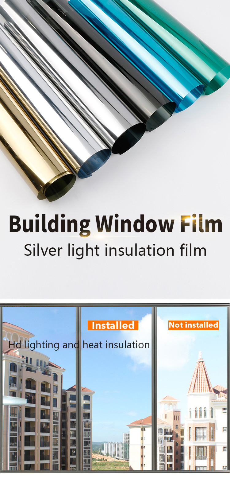 Glass Film One-way Perspective Home Balcony Kitchen Sun Protection Privacy Shield Thermal Insulation Film Glass Stickers