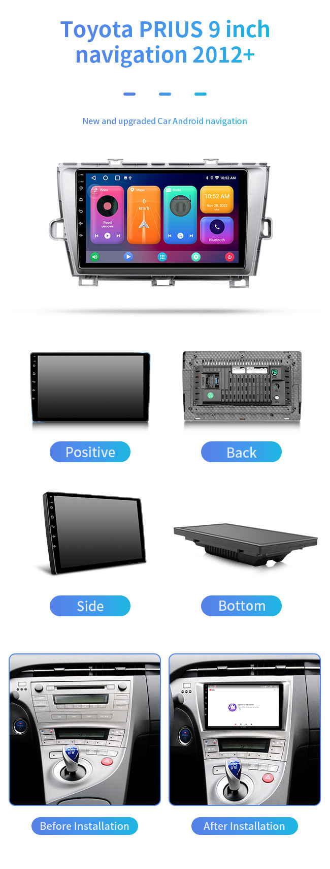 4 Core 9 Inch Navigation Touch Screen For Car For Toyota PRIUS 2012+