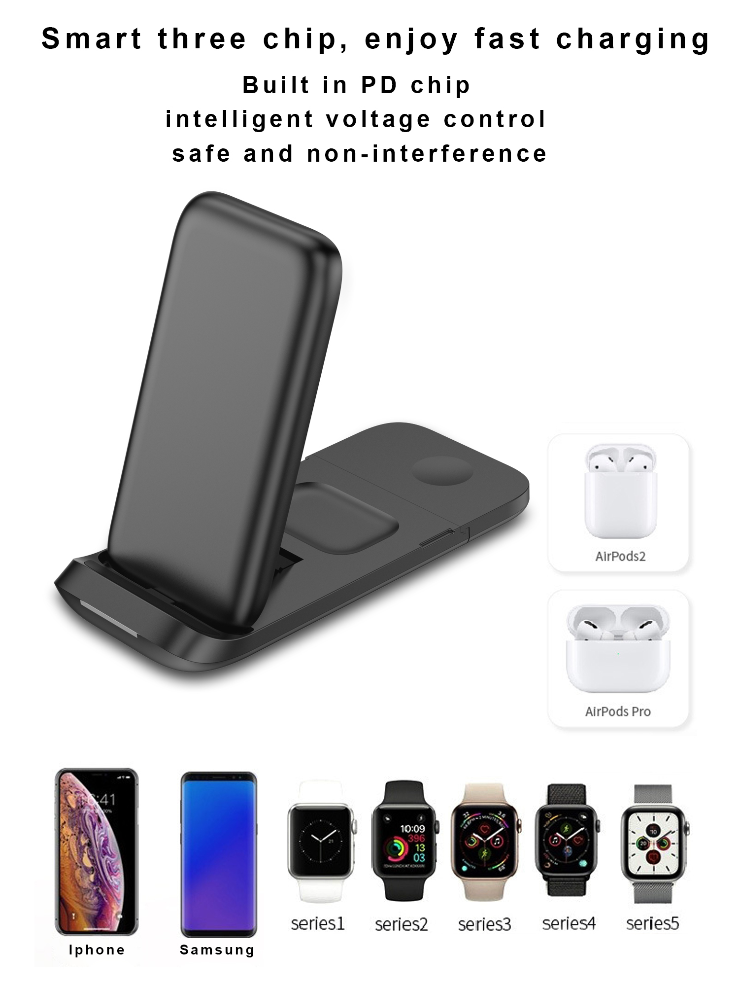 Overvoltage Protection Magnetic Qi 15W Wireless Charger for Watch Airpods and Phones