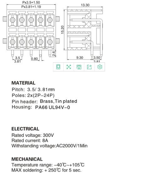 Plug - In PCB Terminal Block 300V 2P-24P Wire Connector Block Flexible Design