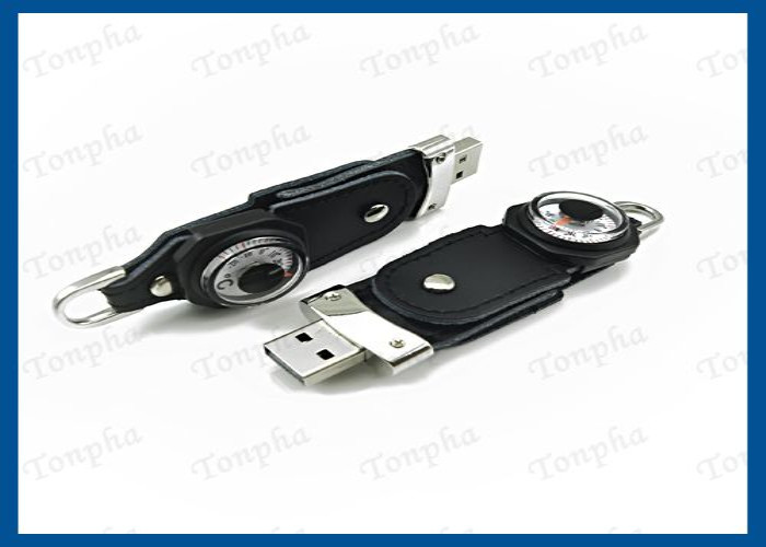 Customized Logo Leather USB Flash Drive Full Capacity With Compass Function