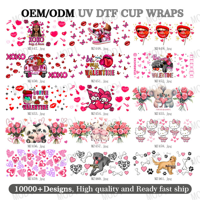 Custom Design 16oz UVDTF Tumbler Decals Sticker Valentine'S Day UV DTF Cup Wrap