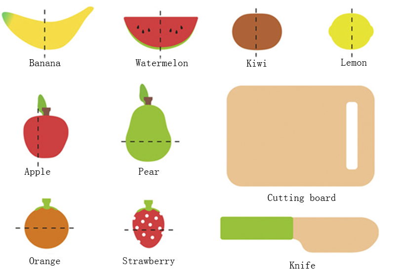 Colored 19cm Wooden Fruit Cutting Set Toy Kid Education
