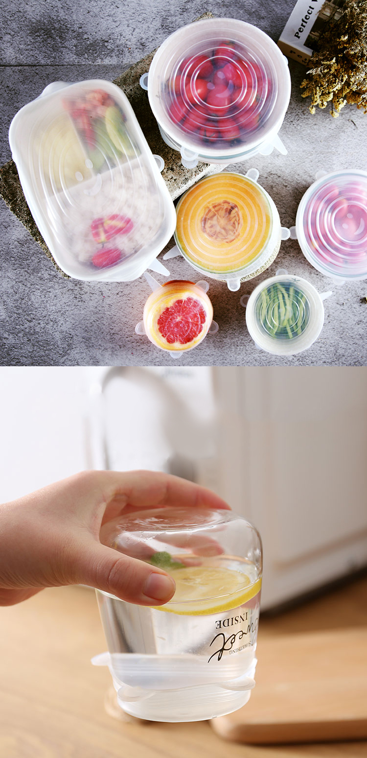 Silicone Stretch Lids Reusable Durable and Flexible Expandable Seal Cover Set to Fit 6 Various Sizes Shape of Containers