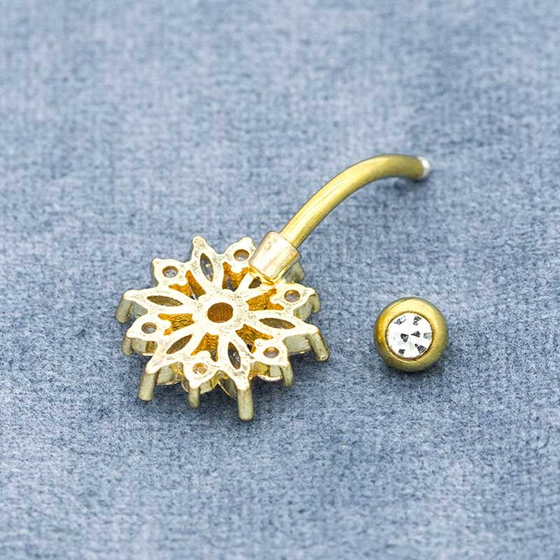 Gold Body Piercings Jewellery Flower Dangle Belly Button Piercing 12mm