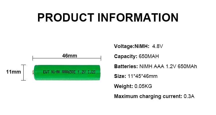 AAA Size Nimh Rechargeable Battery 650mah 700mAh Ni-Mh AAA 800mAh 1.2v