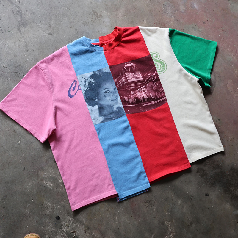 Clothing Manufacturers Custom Dtg Print Streetwear Patchwork Oversized Sewing Cropped T Shirt Men Boxy T Shirts Cotton T Shirt