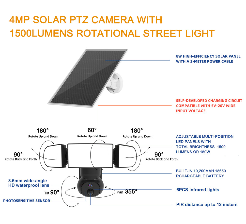 90db Siren Alarm Solar CCTV Camera 4MP Android IOS APP 2K Battery Powered