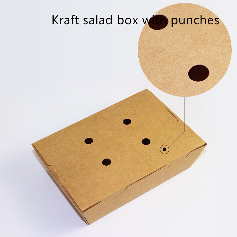 Salad Kraft Paper Take Away Box Microwavable Disposable With Punches