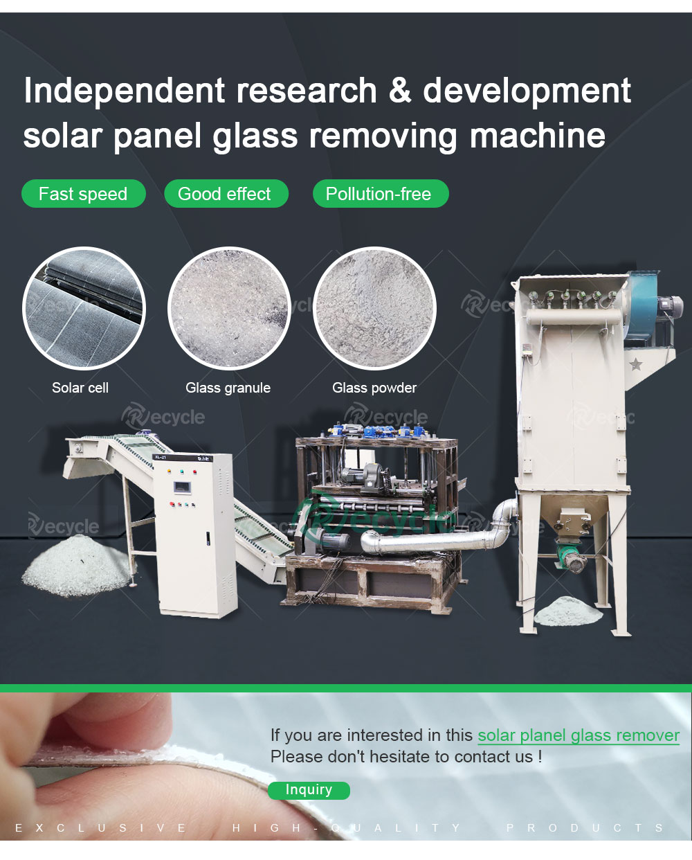 Tech Glass and Plastic Separating Machine for Waste Solar Panels 70-90PCS/Hour Speed