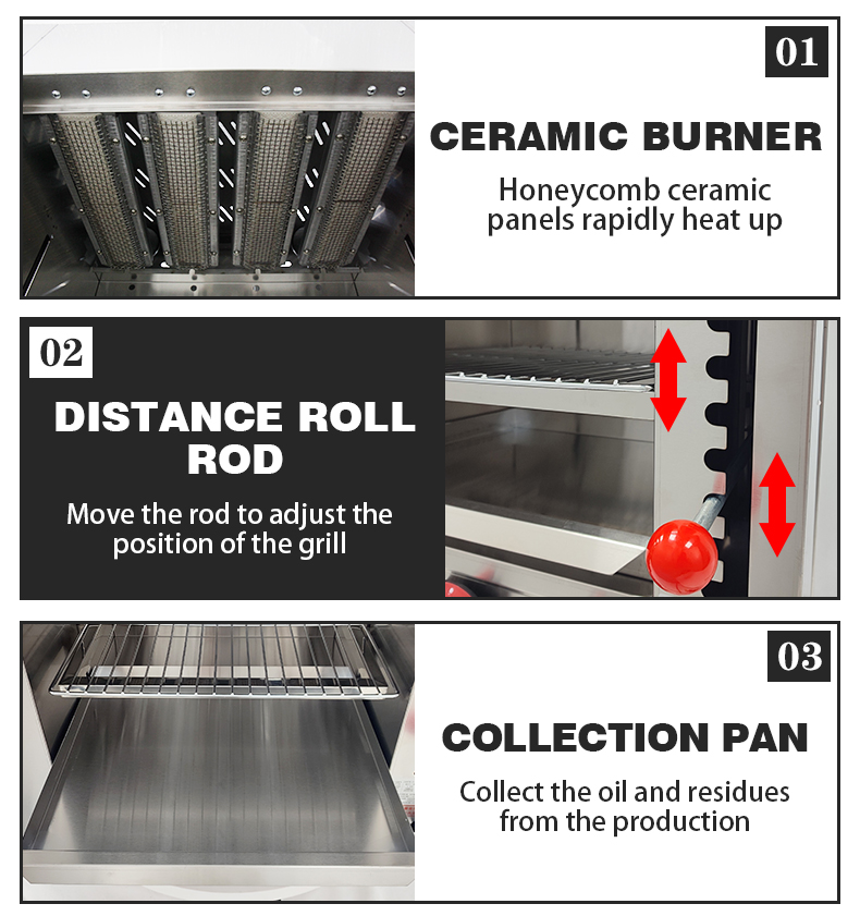 Stainless Steel Counter Top Gas Salamander Machine with 890*320*380mm Internal Size