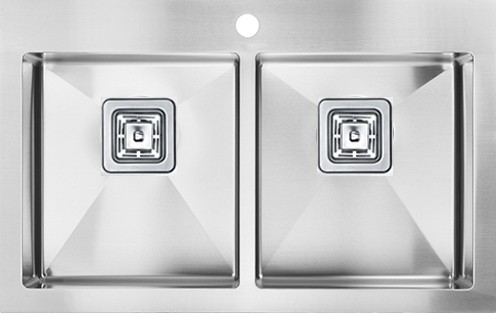 Double Bowl Top Mount Stainless Steel Kitchen Sink Square Waste Two R15 Corner