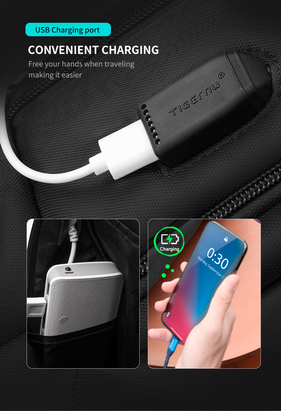T-B3105 4A Expandable Men Outdoor Business Travel Backpacks Carry On With Usb Anti Theft