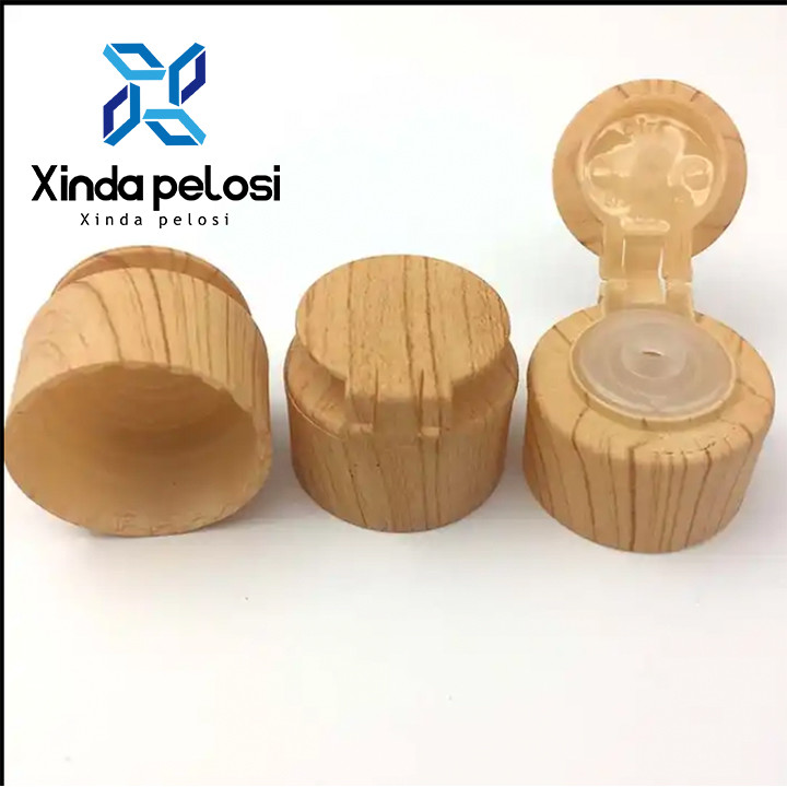 28mm Flip Top Plastic Bottle Caps Cosmetic Packaging Natural Bamboo Bottle Container Head