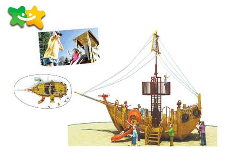 Plate Platform Childrens Wooden Climbing Frame With Slide Tube Equipment