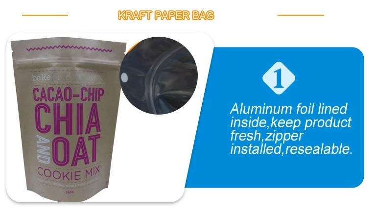 Eco friendly stand up food plastic paper bag pouch custom bag made of kraft paper with window