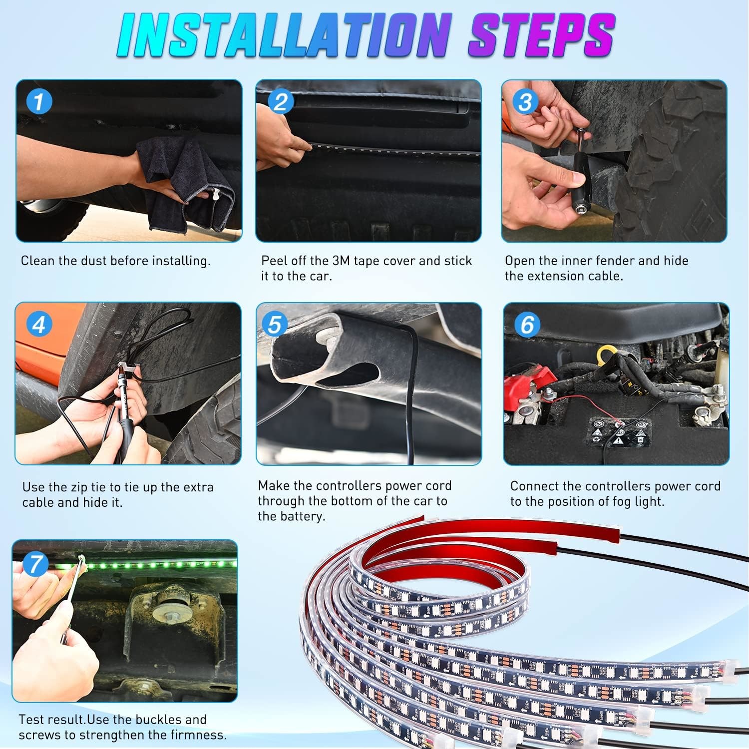 12V RGBIC Car Underglow digital strip light Multi Color DIY Sound Active Function Music Mode with APP Remote Control