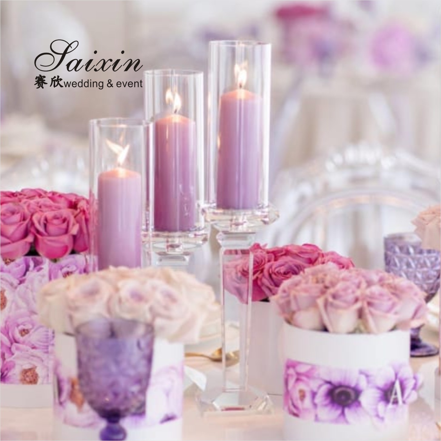 Hot ! 3 piece set tall crystal Hurricane candle holder for wedding table decoration