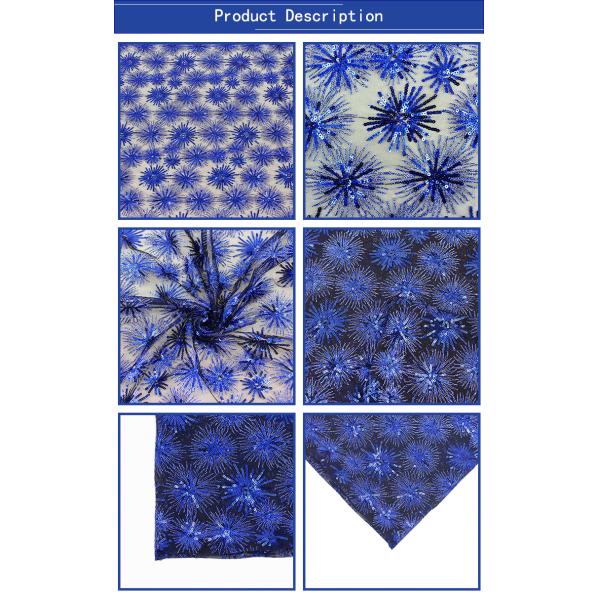 Royal Blue Handmade Flower Pattern Shiny Small Sequins Embroidery Textile Fabric