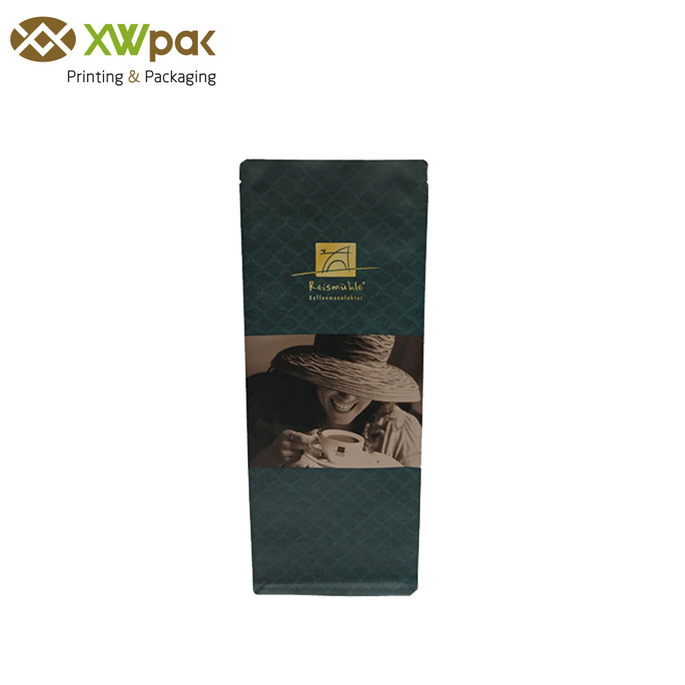 Kraft Paper Flat Bottom Bag Aluminum Foil Coffee Pouch With Valve Bottom Sealing 7mm