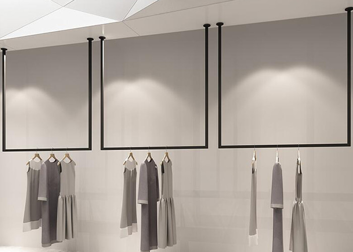Pensile Style Clothing Display Rack , Retail Store Fixtures Iron Baking Material