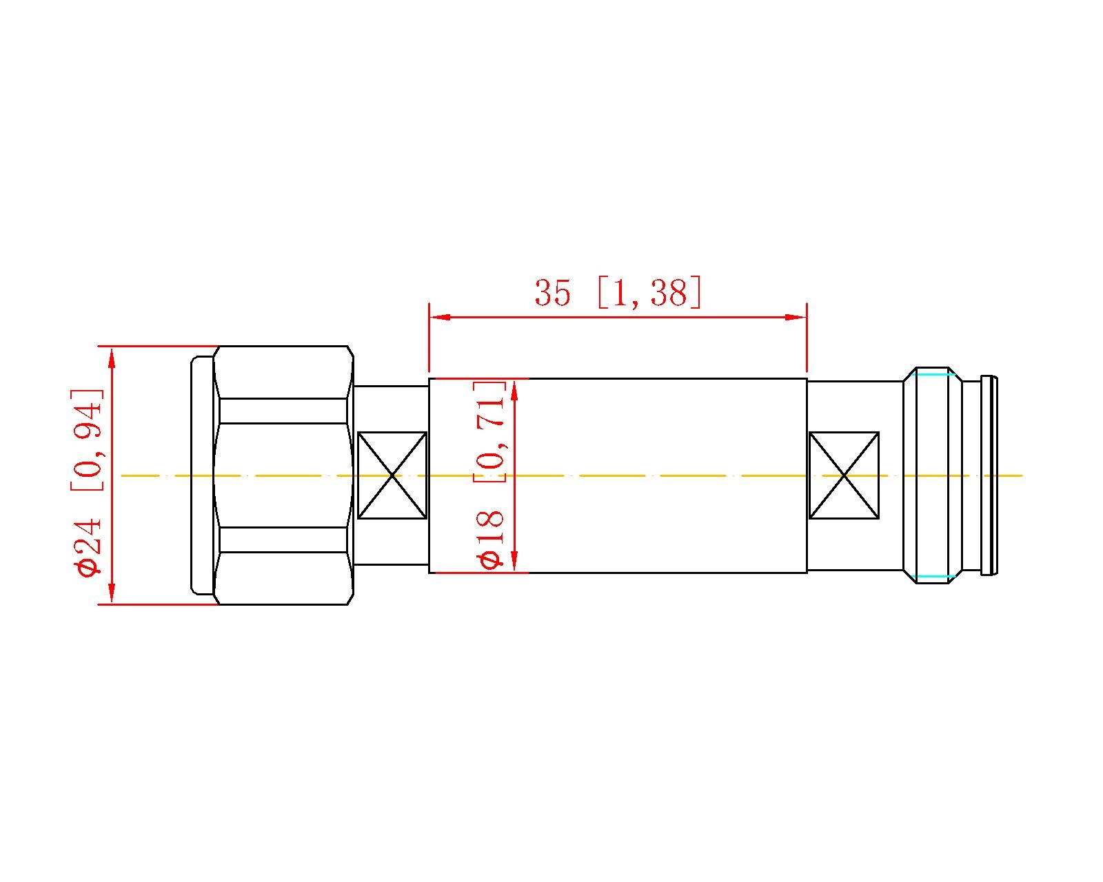 DC-4G 5W 4.3-10 Male-4.3-10 Female xdB Attenuator