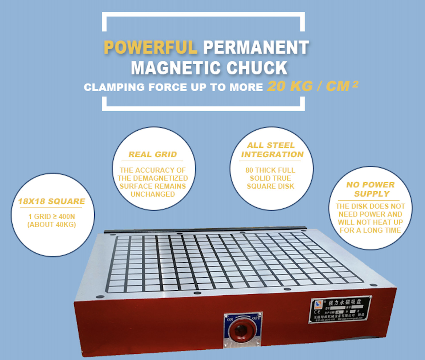 400x400mm Stable Permanent Milling Magnetic Chuck 200N/Cm2 Magnetic Workholding