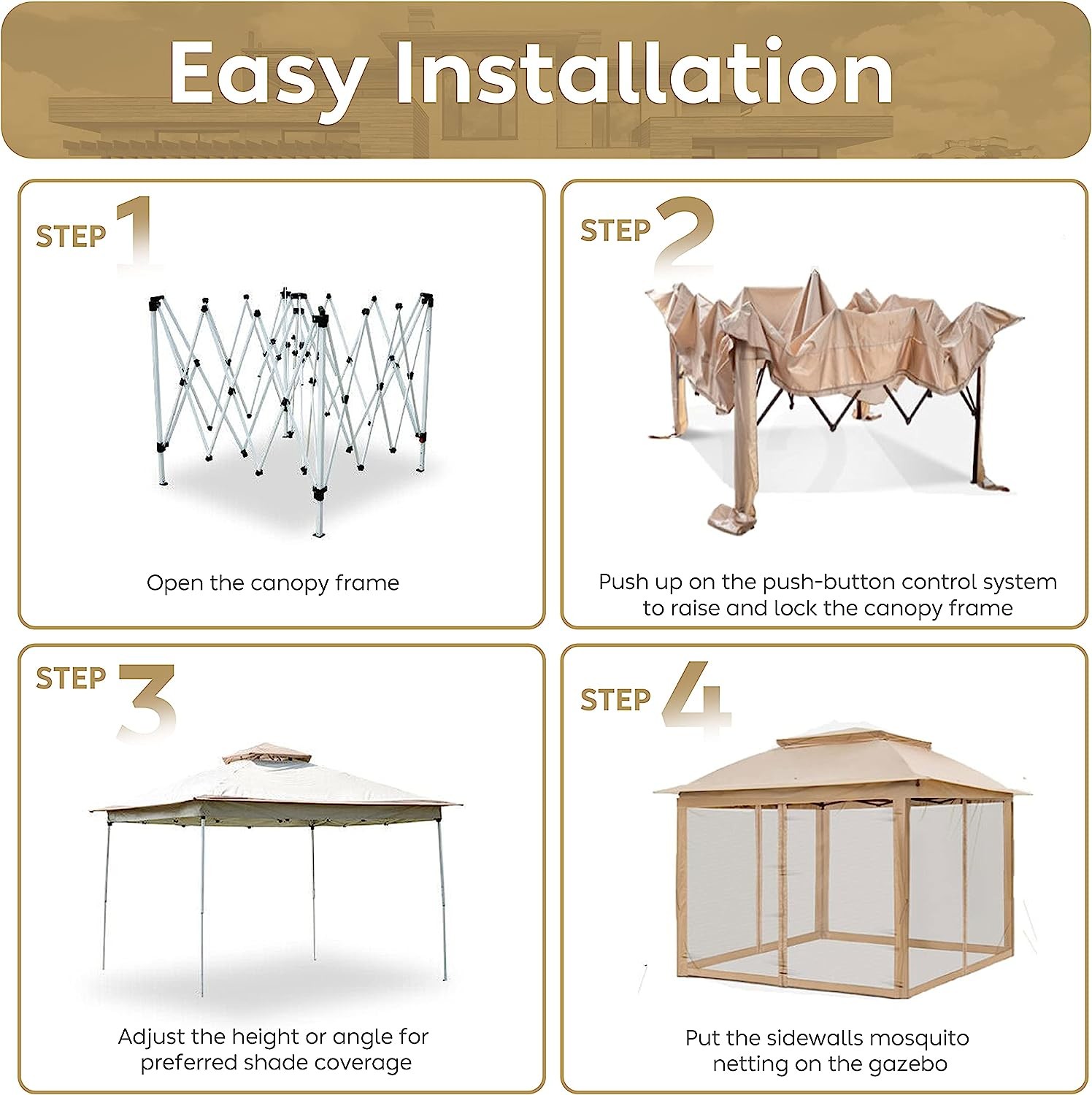 Pop Up Gazebo Mosquito Nettings, Outdoor Canopy Shelter Garden Lawn Backyard, Patio Cover Outdoor Gazebo Pergol