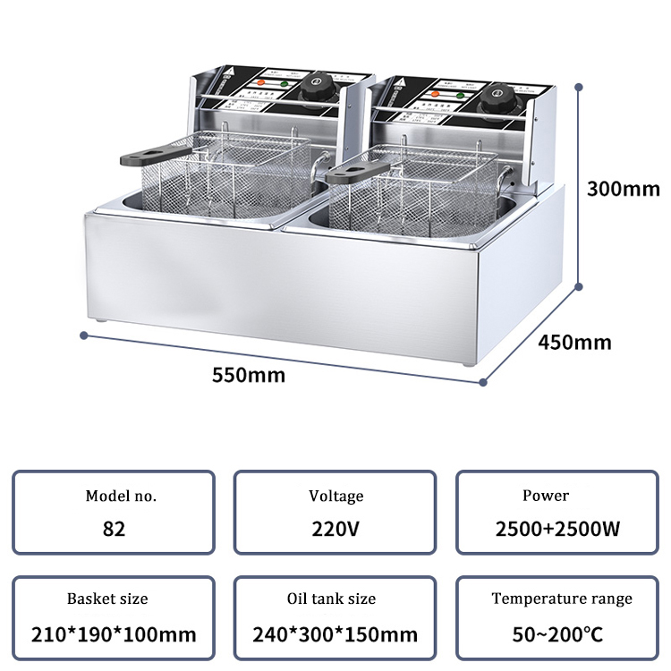 2 Tank 12L Electric Fryer Commercial Oil Outlet Deep Fryer 6L Oil Basin for Food Shop