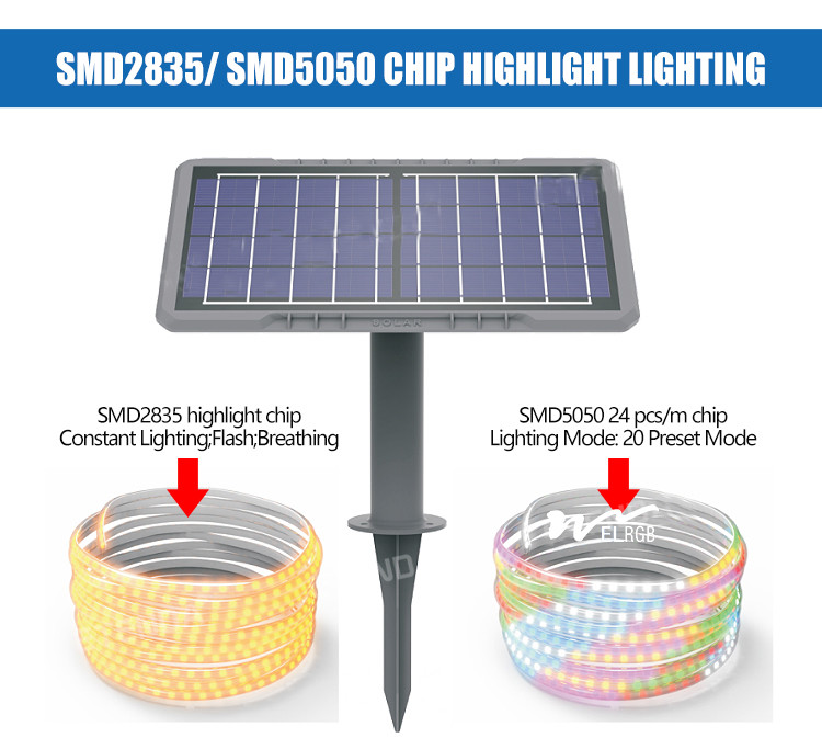 10m 2835 Outdoor Rope Solar Lights 3500K LiFePO4 Solar Led Tape Lights