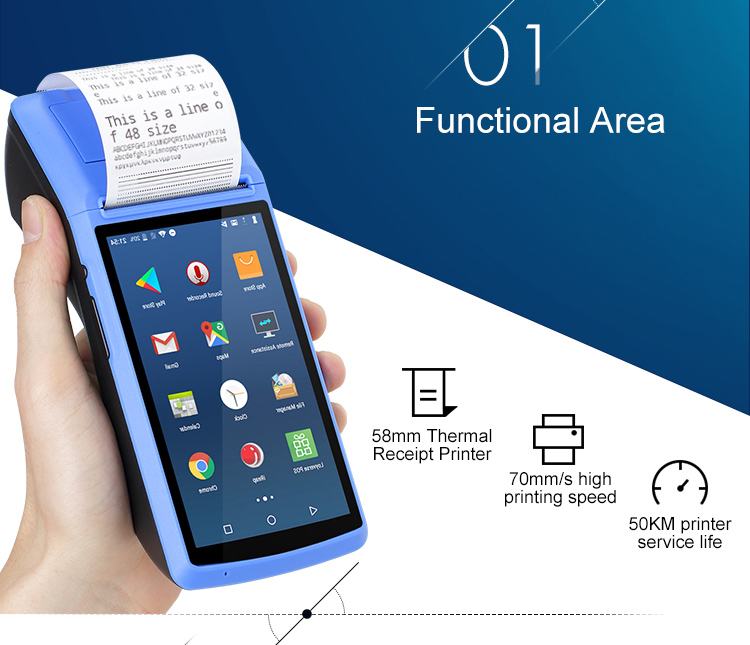 Barway Android System Scanner Touch Screen Handheld Pos Terminal Machine with Printer