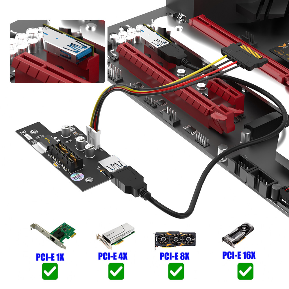 GPU PCI Express 1X To 1X / 4x / 8x / X16 Riser Card Extender With Magnetic Foot Pads