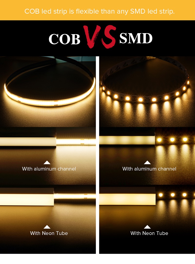IP20 12V 24V Flexible COB Led Strip Light 8mm 320Leds Orange Waterproof Strip Light 3